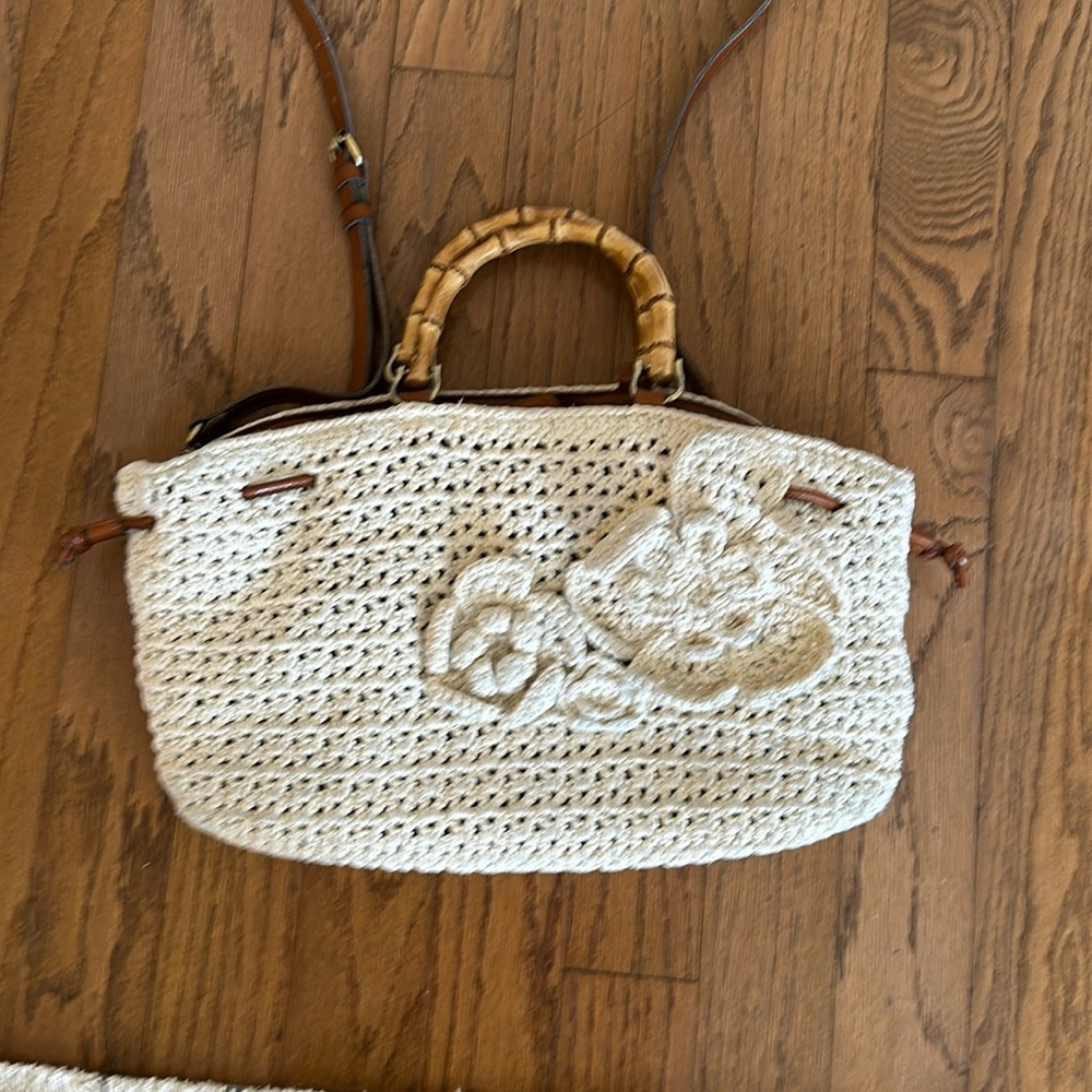 Patricia Nash Natural Beige Woven Crochet Cantinella Purse Non Smoker